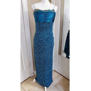 Blue Sequin night gown cocktail open back evening dress